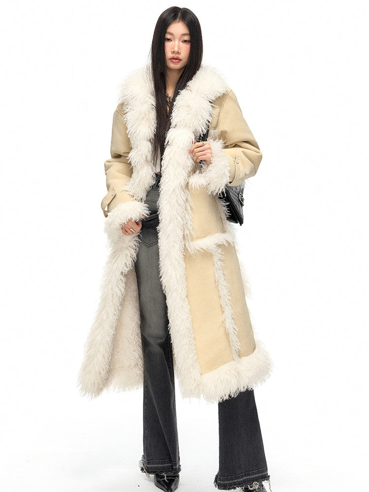 Reversible Stand-Collar Fluffily Fur Long-Coat