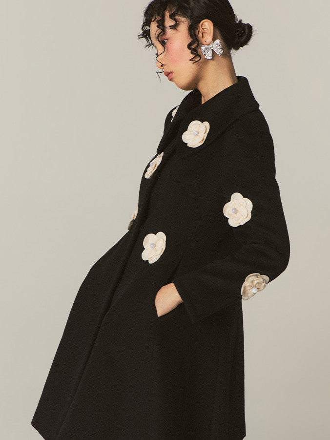 Flower-Motif Girly Nichi Retro 3D Cute Coat