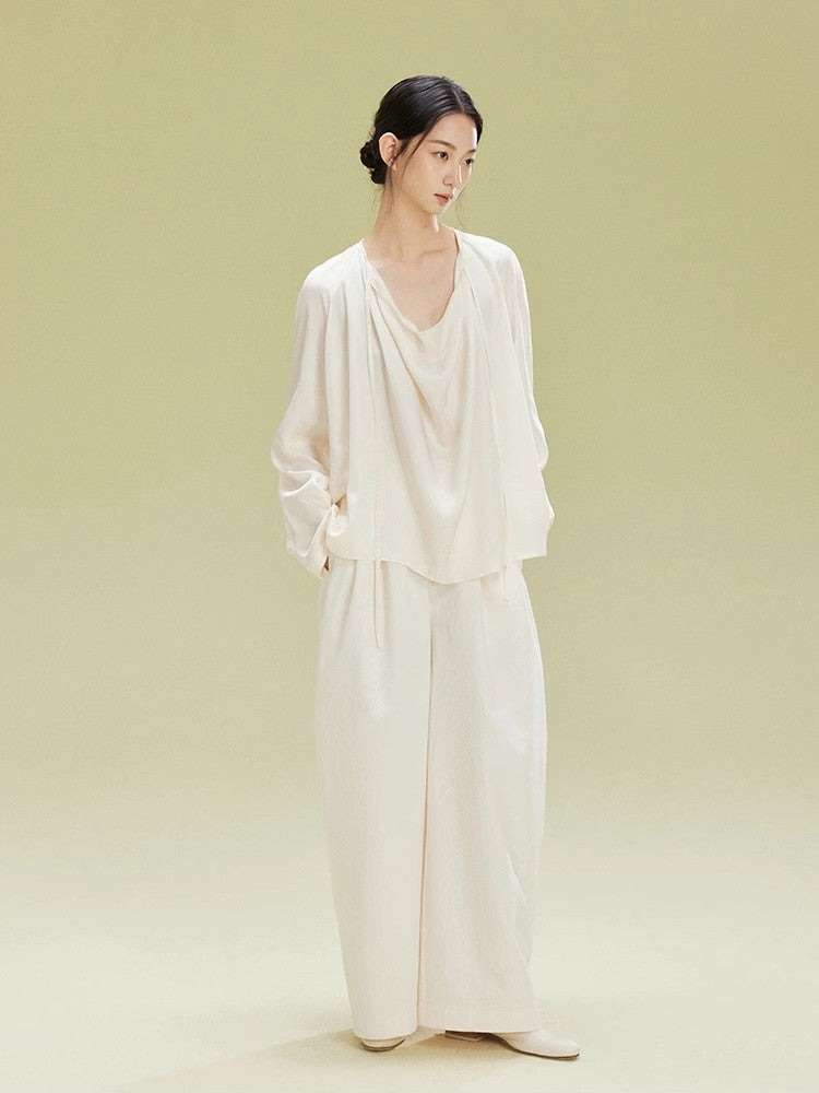 Drape Loose Long-Sleeve Natural Tops