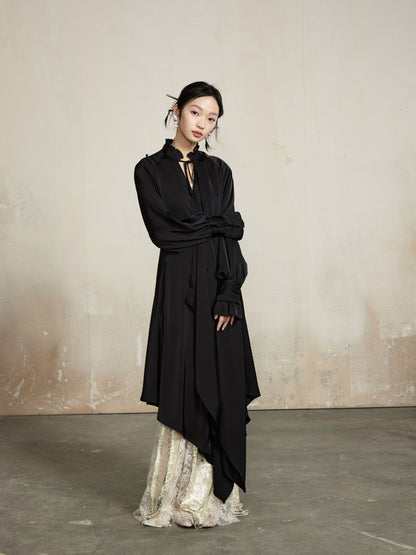 Drape Classy Nichi Oversize Thin Asymmetry Long-Shirt