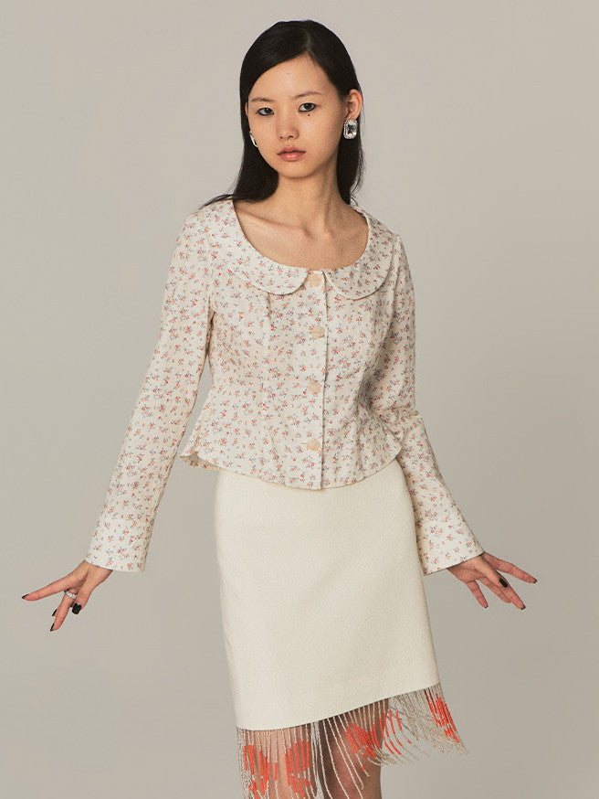 Flower Round-Collar Round-Necl Retro Cute Bouse