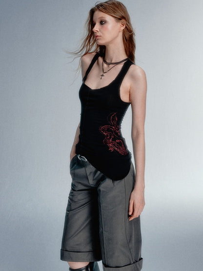 Asymmetry Back-Open Cross Tight Flower Tops