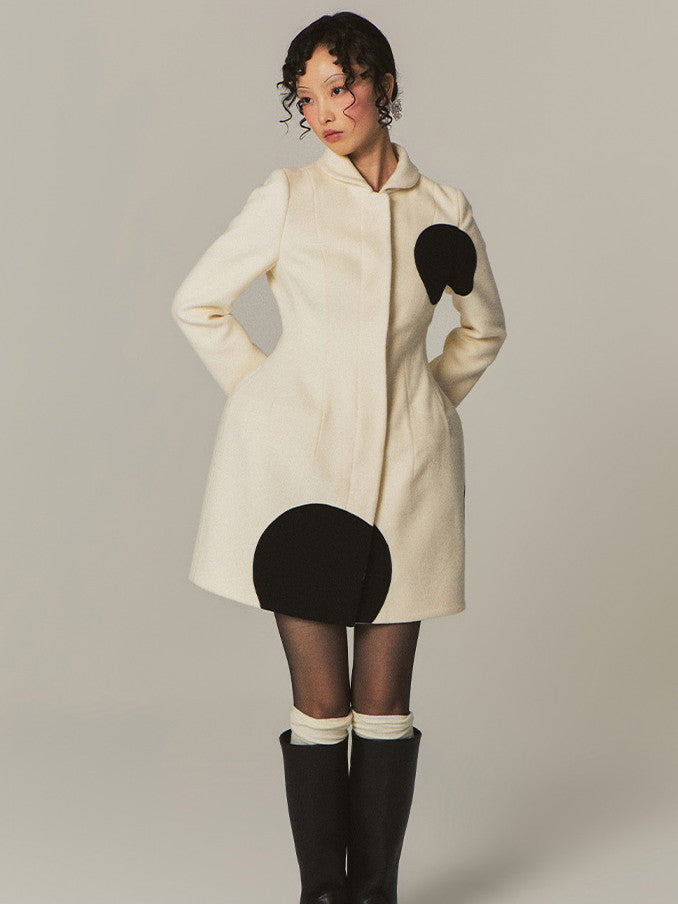 Modern Bi-Color Retro Dot Circle Wool Chic Coat