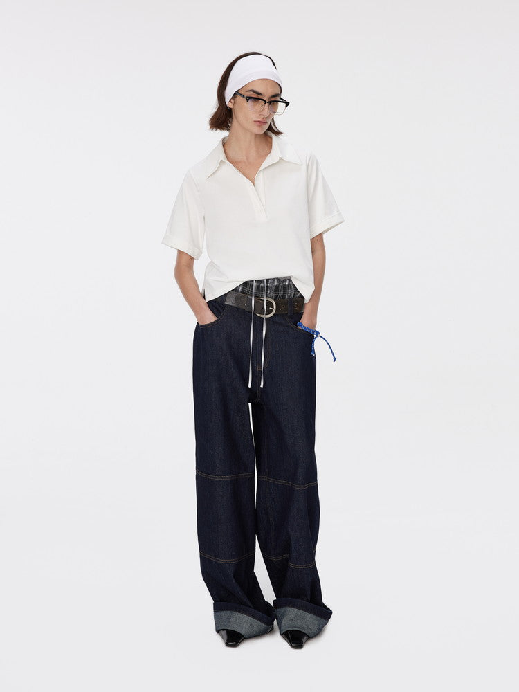 Denim Straight Casual High-Waist Pants