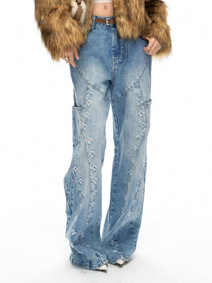 Damage Vintage Wide Loose Casual Denim Pants