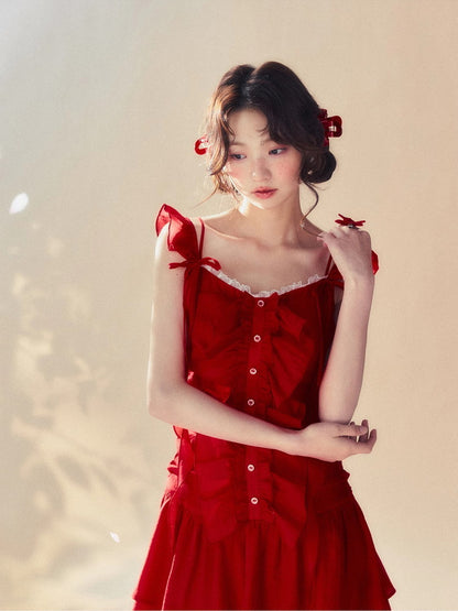 Vivid Frill Tiered Ciffon Cute Short No-Sleeve Dress