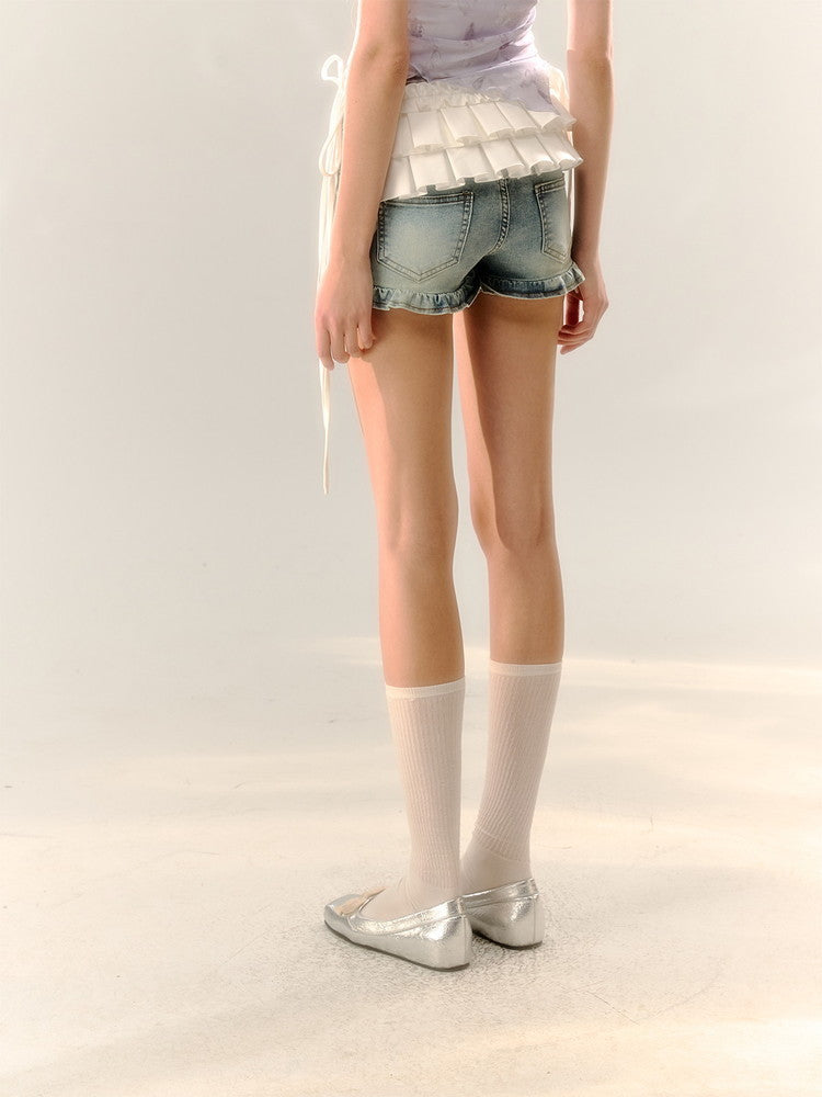 Denim Frill Casual Hot-Pants Tight Short-Pants