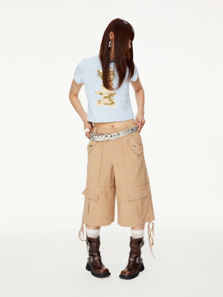 Checked Casual Wide Drawstring Half-Pants