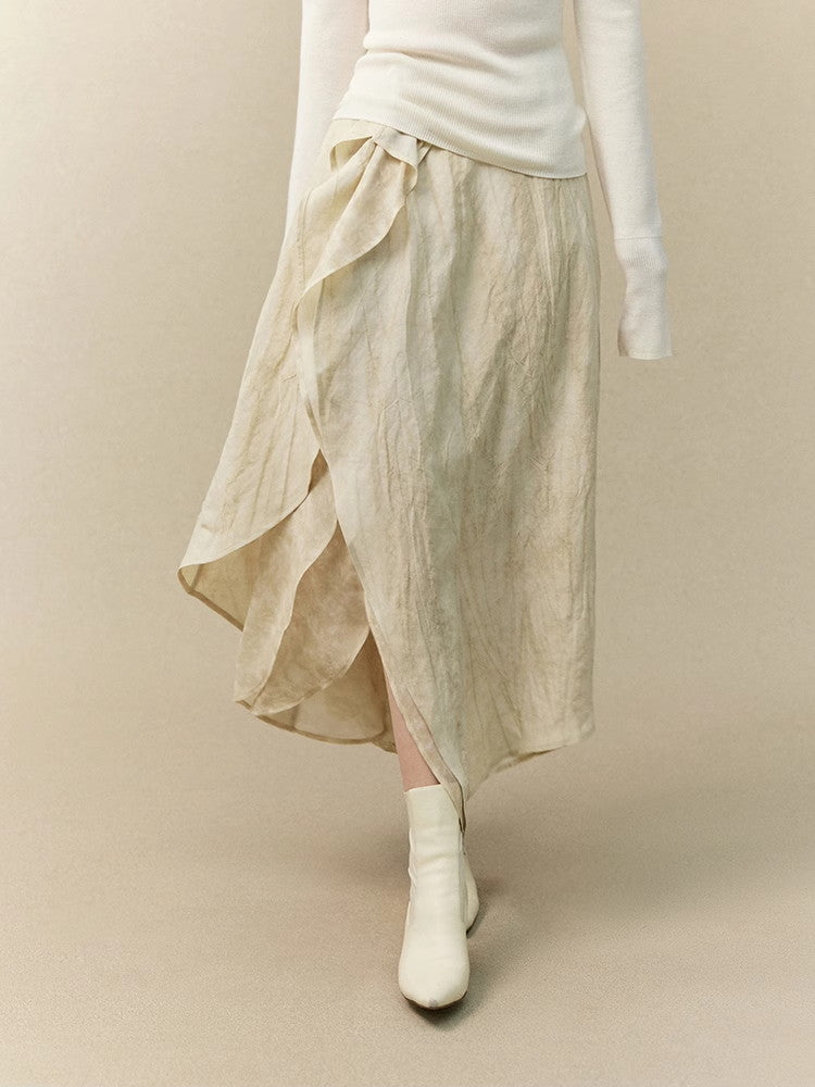 Wrap Nichi Asymmetry Ruffle Wrinkled Classy Long-Skirt