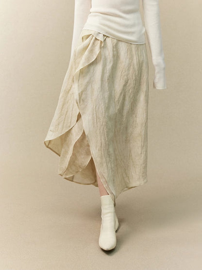 Wrap Nichi Asymmetry Ruffle Wrinkled Classy Long-Skirt