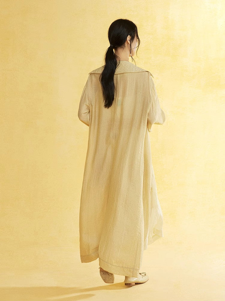 Retro Sheer Oversize Ruffle Wrinkled Long-Cardigan