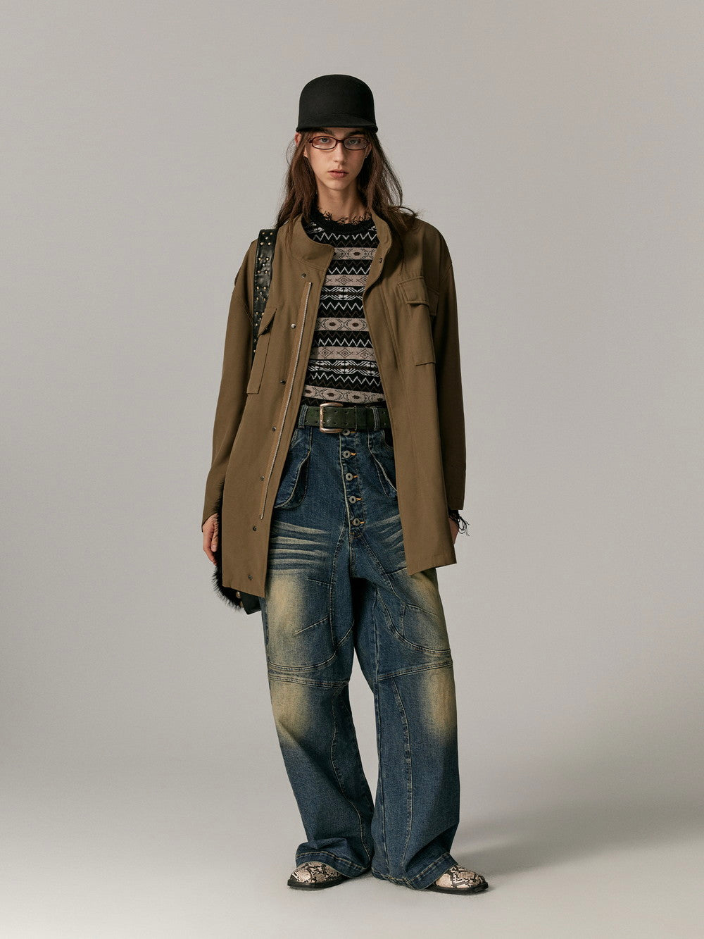 Stand-Collar Casual Loose Washedvintage Middle Jacket