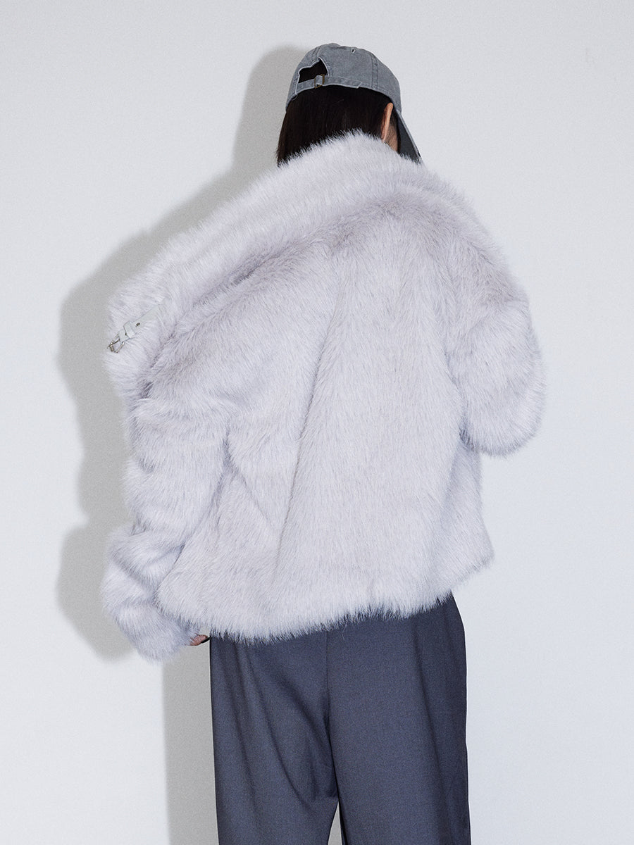 Stand-Collar High-End Fluffily Fur-Jacket