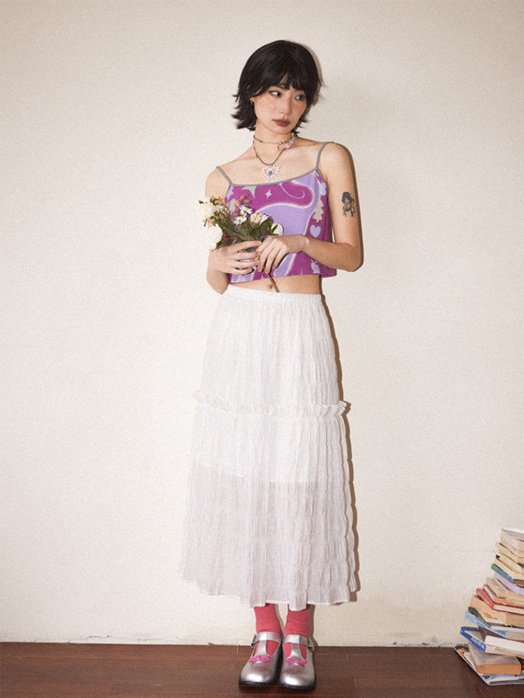 Embroidery Tiered Flare Wrinkled Chic Long-Skirt