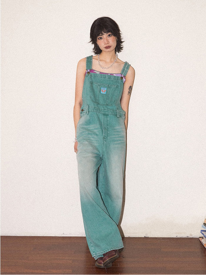 Denim Washed Wide-Pants Casual Overall