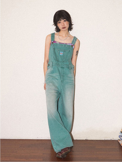 Denim Washed Wide-Pants Casual Overall