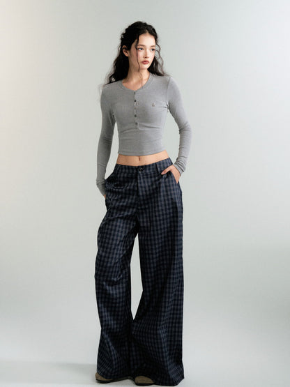 Checked Casual Loose Wide-Pants