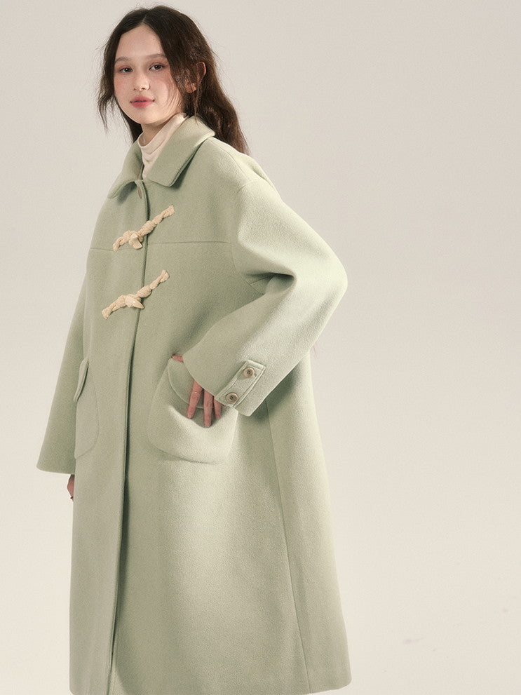 Toggle-Button Wool Simple Retro Long-Coat