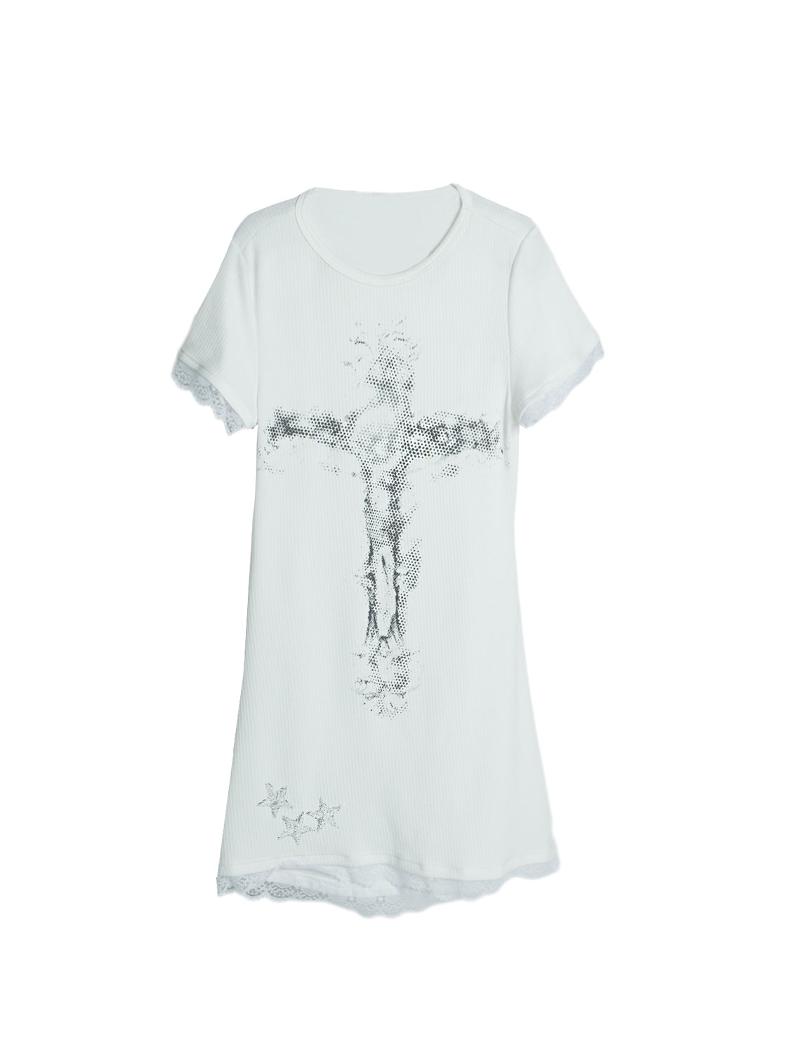 Lace Silhouette Print Long T-shirt