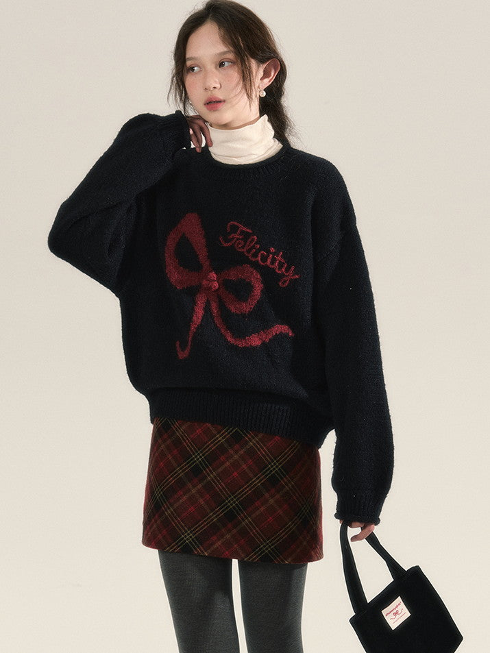 Ribbon Cute Crew-Neck Sweater Knit