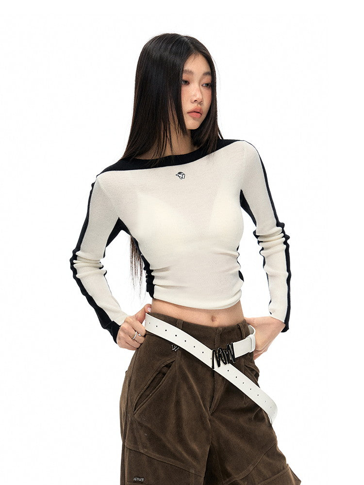 Bi-Color Slim Stretch Casual Knit Cutsew