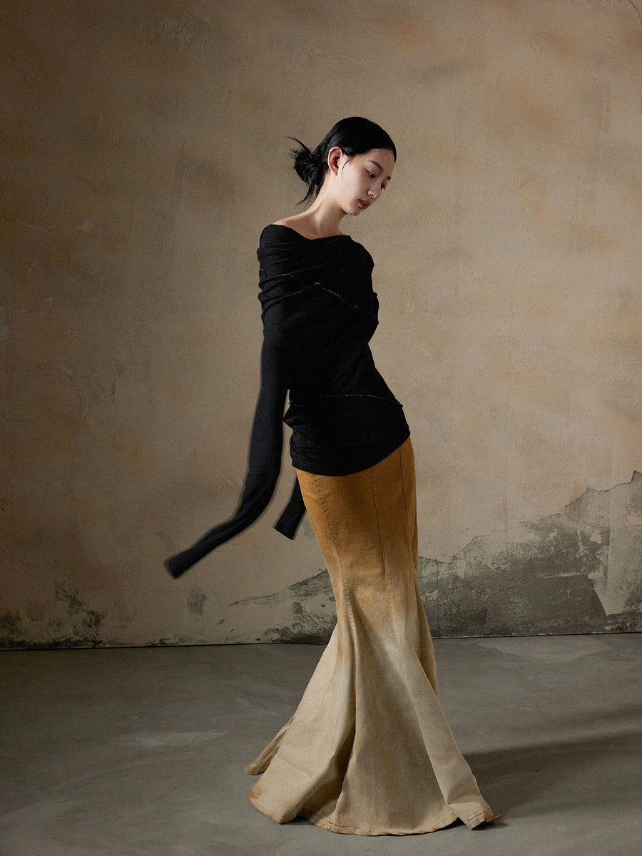 Thin Asymmetry One-Shoulder Soft Mohair-Knit