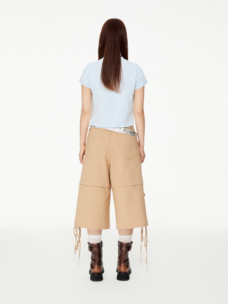 Checked Casual Wide Drawstring Half-Pants