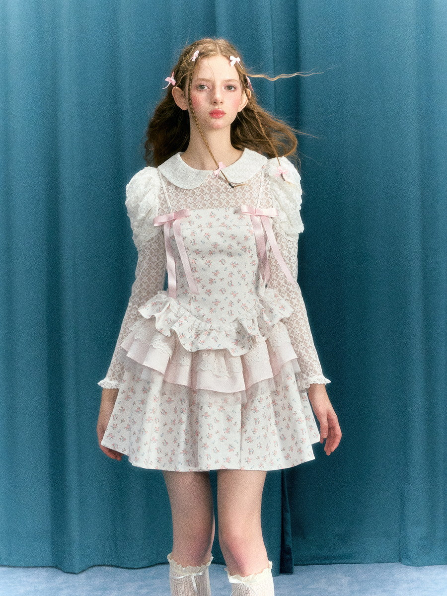 Camisole Ribbon Flower Tiered Princess Tight Ribbon Sweet Flare Dress Camisole Ribbon Flower Tiered Princess Tight Ribbon Sweet Flare Dress