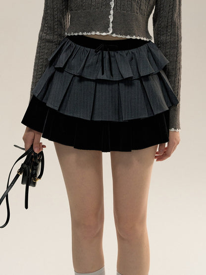 Set-Up Stripe Frill Tiered College Girly Jacket＆Mini-Skirt