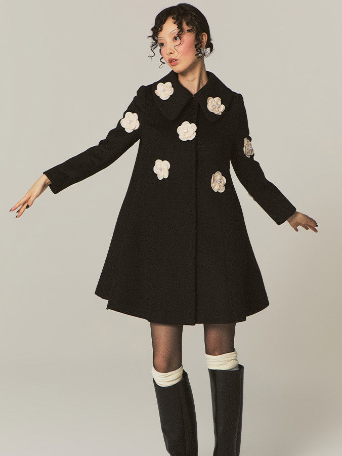 Flower-Motif Girly Nichi Retro 3D Cute Coat