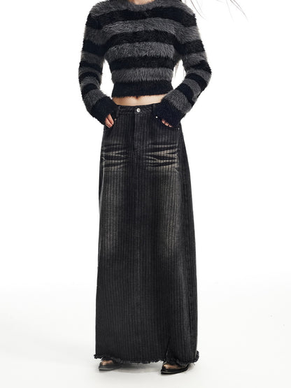 Beard Faded Cut-Off Long Stripe Skirt