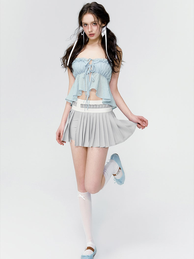 Peplum Flare Frill Ribbon Feminine Blouse