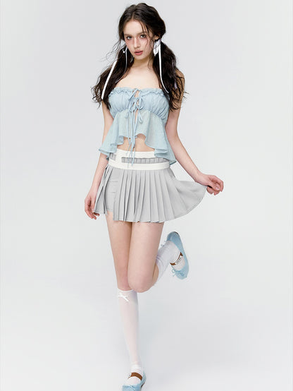 Peplum Flare Frill Ribbon Feminine Bluse