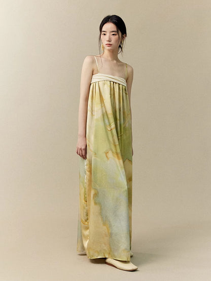 Tie-Dye Marble Camisole Retro Classy Long-Dress