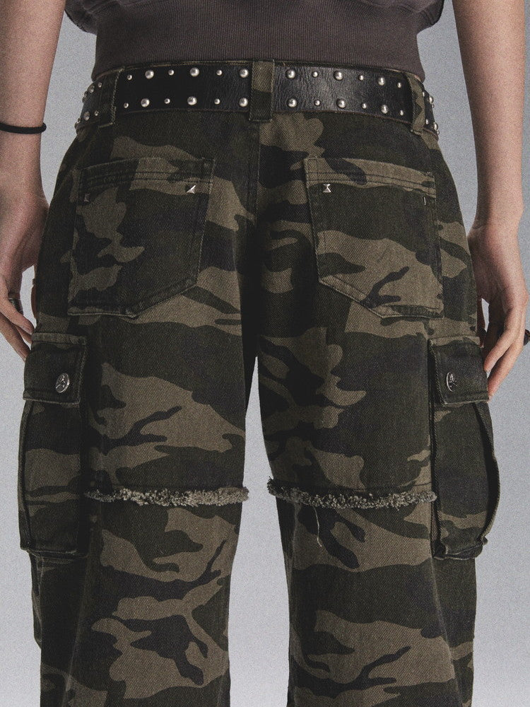 2Way Camouflage Casual Denim Loose Flare-Pants