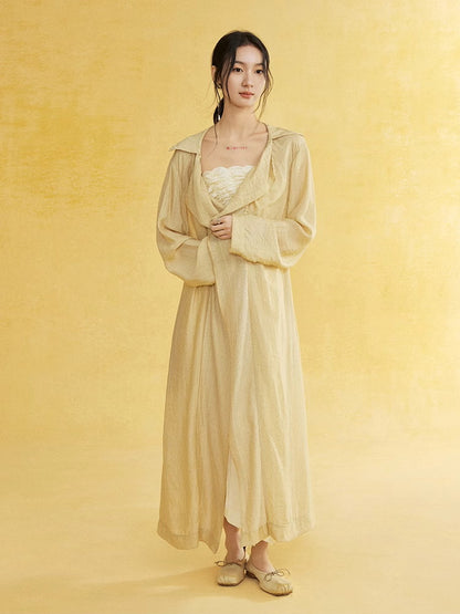 Retro Sheer Oversize Ruffle Wrinkled Long-Cardigan