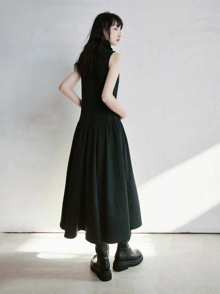 Stand-Collar Long Gather Sleeveless One-Piece – ARCANA ARCHIVE