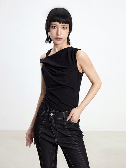 One-Shoulder Tight Cross Nichi Sleeveless Tops