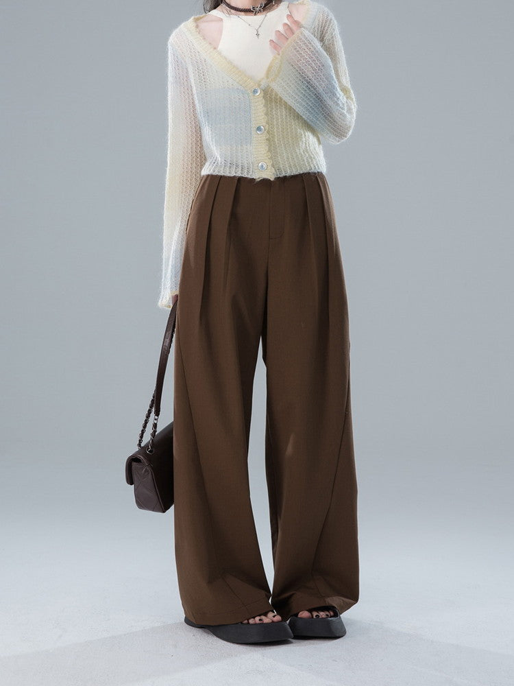 Casual Straight Simple High-Waist Wide-Pants