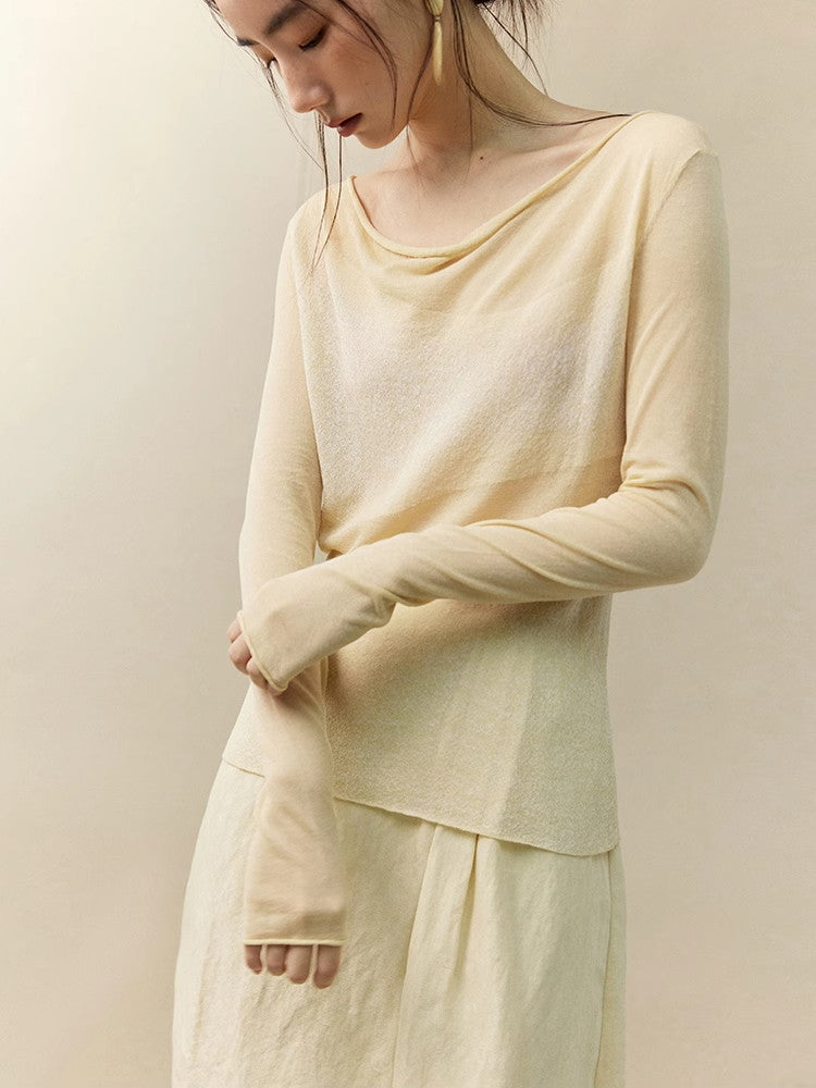 Sheer Drape Simple Slim Classy Knit