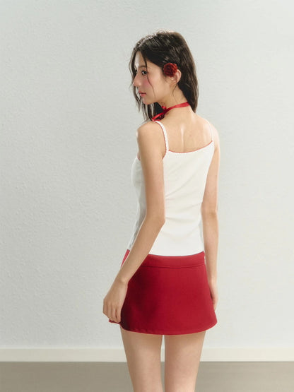 Pleats Simple Plain Lace Mini-Skirt