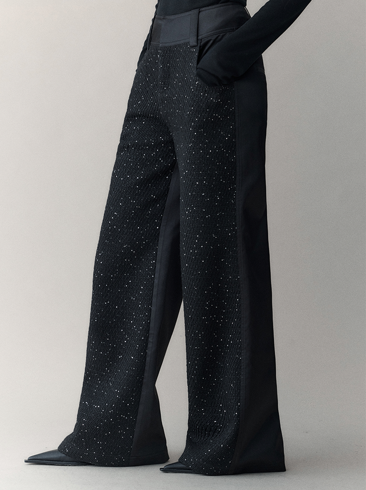 Sparkly Half-Design Nichi Loose Nichi Wide-Pants