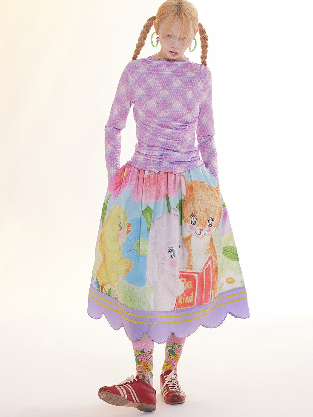 Flowre Character Scallop Watercolor Fancy Flare-Skirt