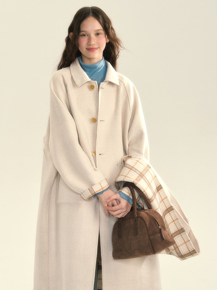 Muffler Reversible Plain Checked Retro Long Wool Stenkler-Coat