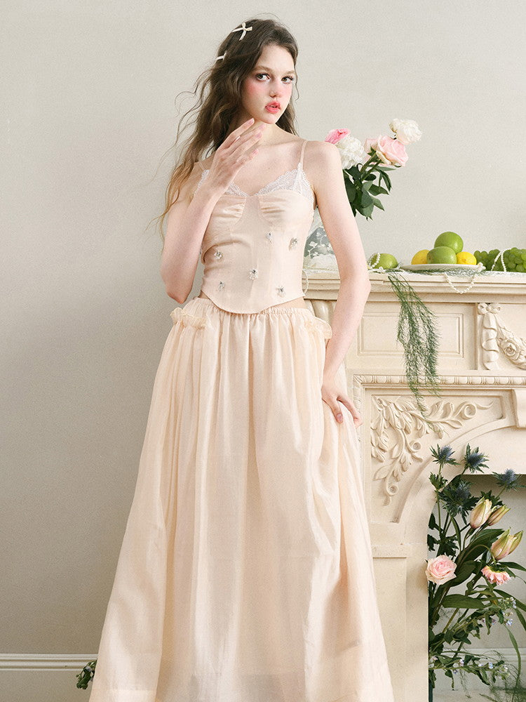 Set-Up Pearl Flower Bijou Ciffon Classy Camisole＆Long-Skirt