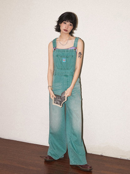 Denim Washed Wide-Pants Casual Overall