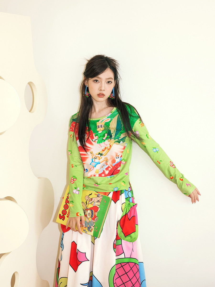 Colorful Nichi Animal Big-Pocket Fancy Flare-Skirt