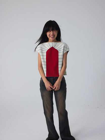 Nicni French-Sleeve Border Modern Unique Cutsew