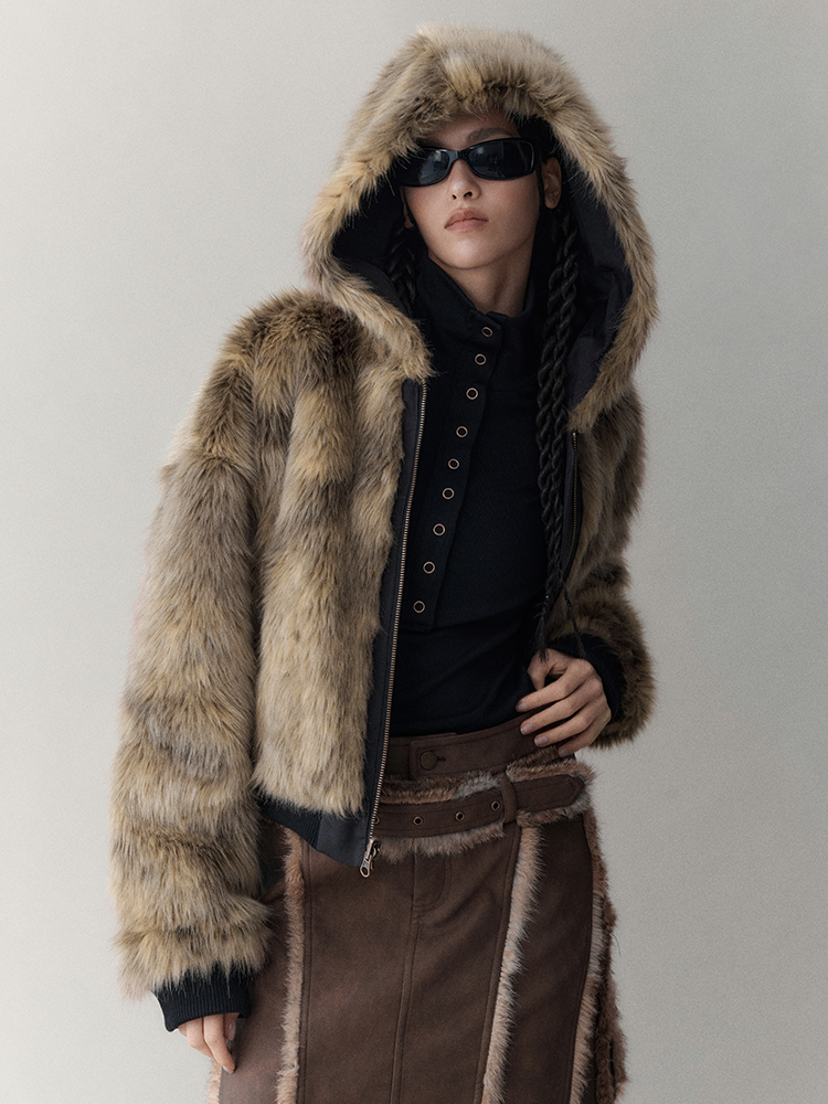 Reversible Luxus flauschig Hoodie High-End Fur-Jacket