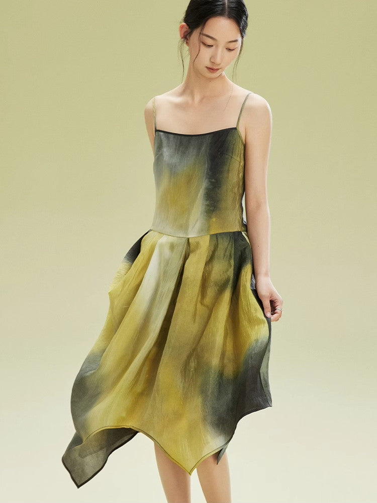 Tie-Dye Asymemtry Gradation Camisole Dress